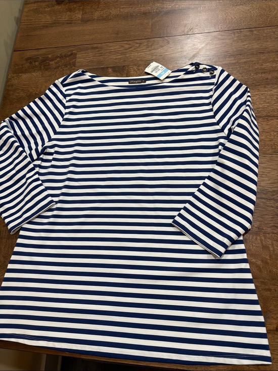 J. McLaughlin Tops - J McLaughlin Wavesong Blue White Striped Tee Top XL NWT. NEW